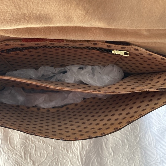 Vintage Hand Bag. Leather Trim, Geometric Fabric Stripes - Picture 3 of 9